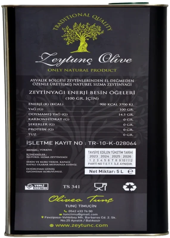 Zeytunç Olive Ayvalık Erken Hasat Zeytinyağı 5 Lt 2025 Ekim Sıkımı