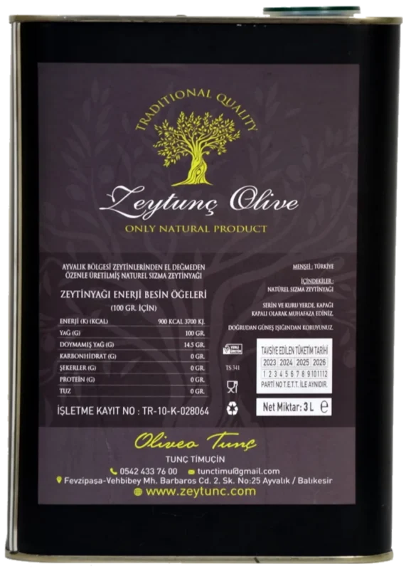 Zeytunç Olive Ayvalık Erken Hasat Zeytinyağı 3 Lt 2025 Ekim Sıkımı